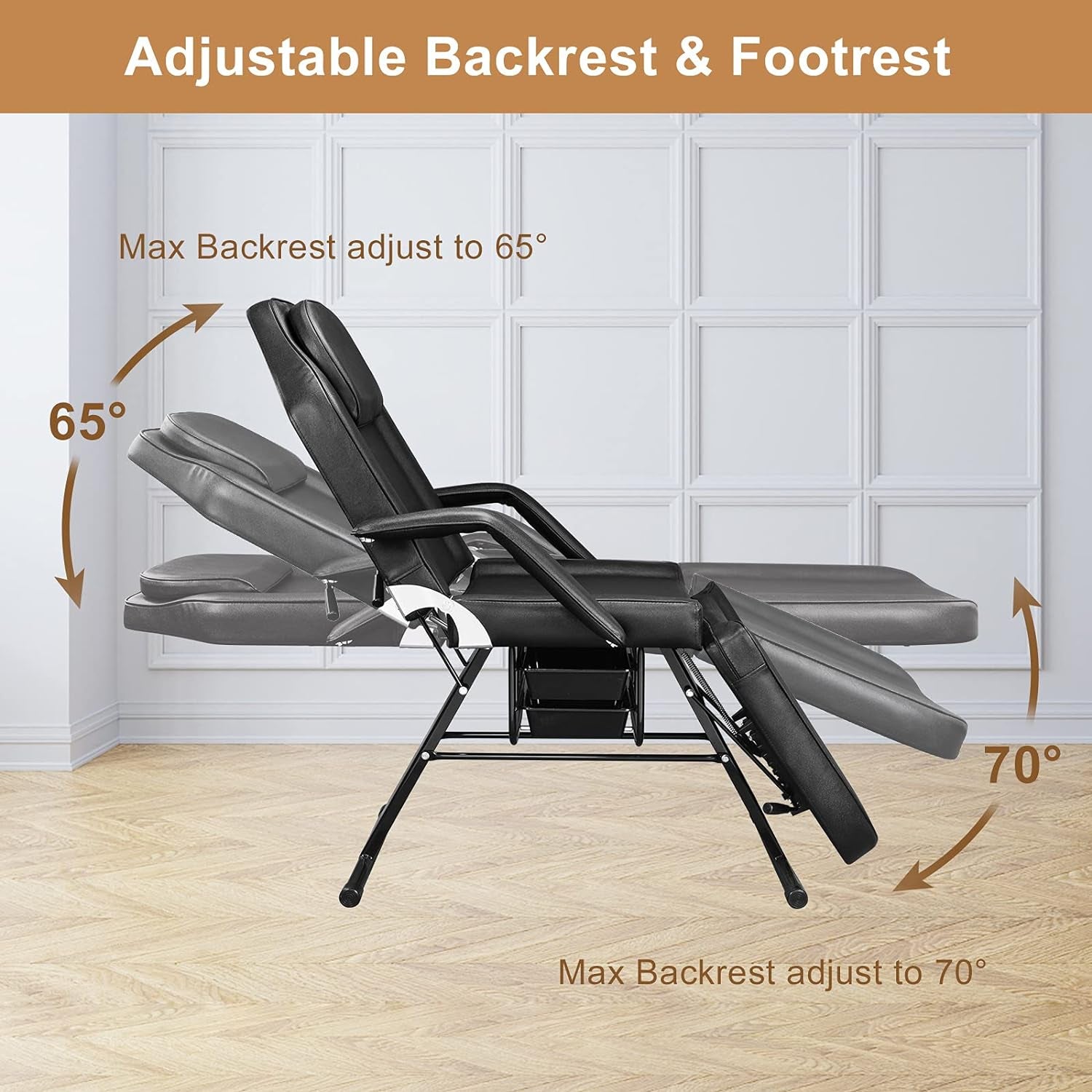 Massage Salon Tattoo Chair Esthetician Bed with Beauty Basket, Professional Tattoo Table Salon Spa Equipment for Facial Spa Beauty Eyelash Extensions Barber Waxing Microblading,Black