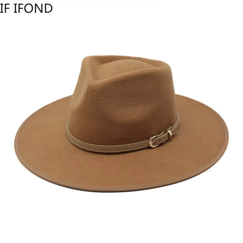 Women Hats Khaki Camel Wide Brim Felt Fedoras Hats Wool Vintage Dress Formal Church Hat Fashionable Jazz Hats