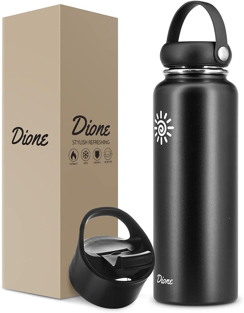 Water Bottle 40 Oz. Flask Double Wall Stainless Steel & Vacuum Insulated (Black) Sport Hydro Container (Standard Mouth/Leak Proof/Bpa Free Cap), (MB000315)