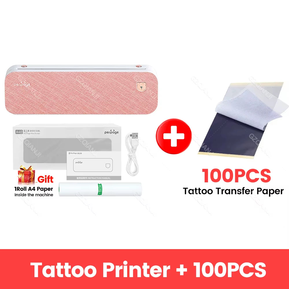 Peripage A40 Thermal Printer Wireless Tattoo Transfer Bluetooth USB Mobile Machine Text PDF Document Printing Maker with Paper