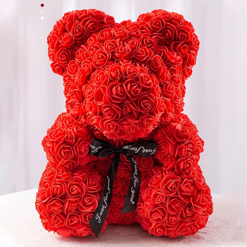 25Cm Valentines Day Gift Red Rose Teddy Bear Rose Flower Artificial Decoration Lover Gift Valentines Gift Gift Box Dropshipping