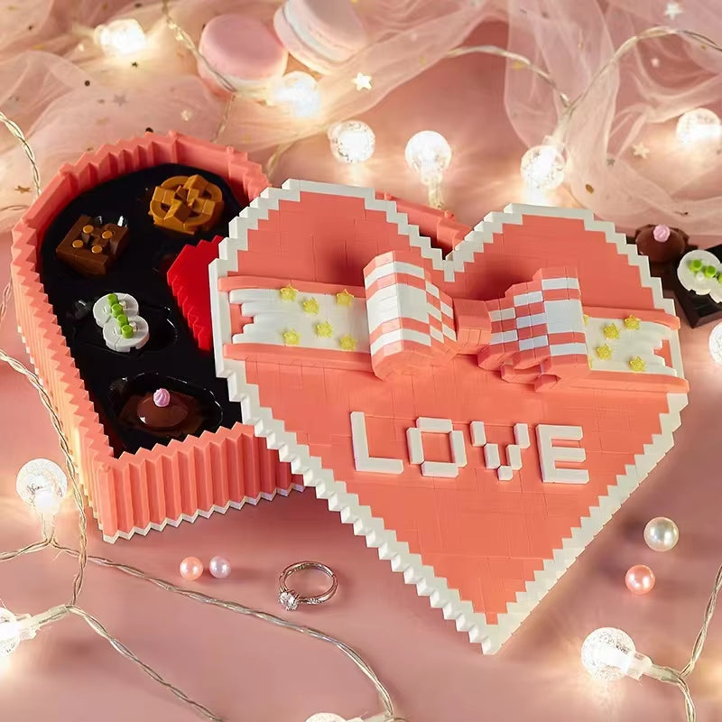 Creative Chocolates Micro Diamond Block Lover Heart Nanobricks Gift Box Building Bricks Model Toys for Girls Valentines Gifts