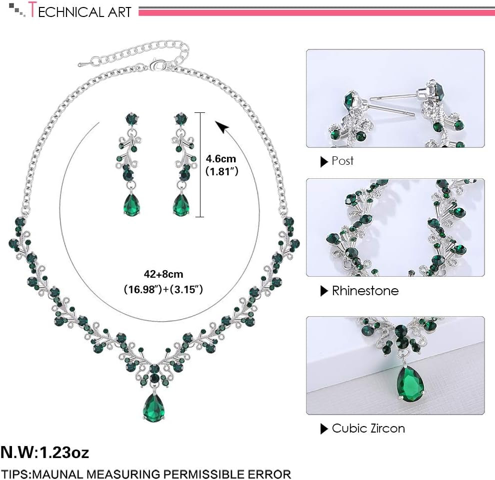 Clear Crystal and Cubic Zircon Necklace and Earrings Jewelry Set for Women Wedding Accessories