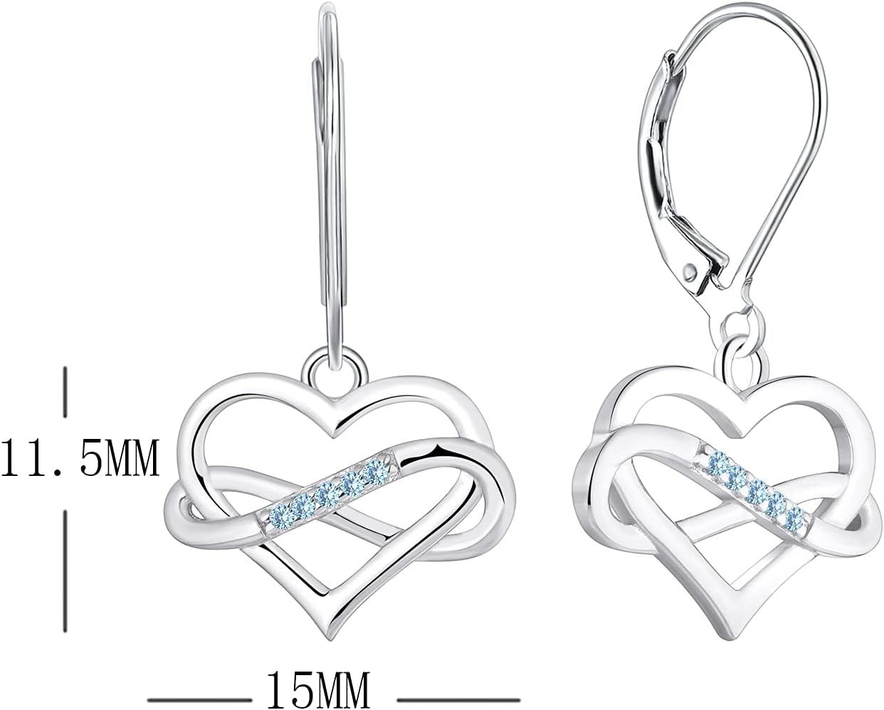 Women Heart Infinity Earrings,925 Sterling Silver Leverback Dangle & Drop Earrings with 3A Cubic Zirconia with White Gold Plated