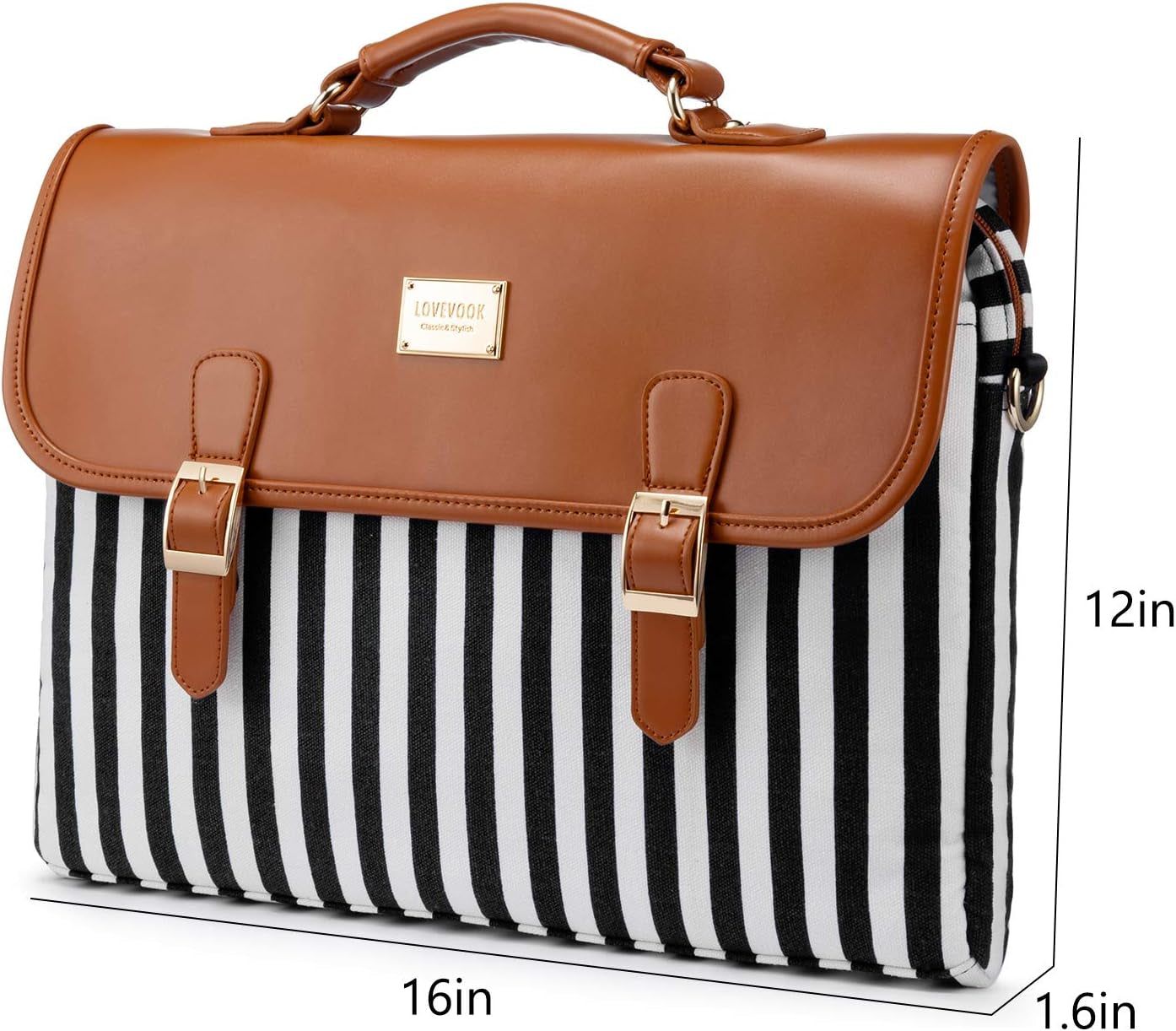 Computer Bag Laptop Bag for Women Cute Laptop Messenger Bag for Work College, Black Stripe Brown, 15.6-Inch