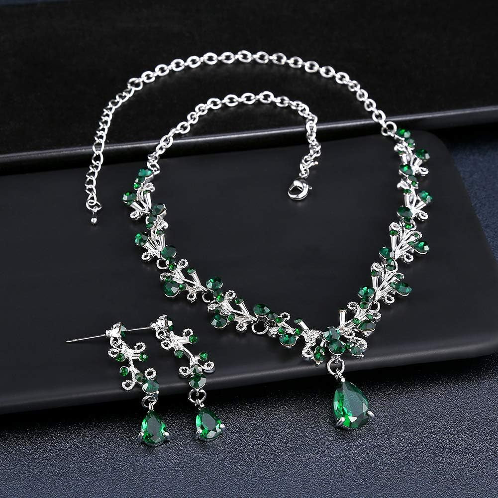 Clear Crystal and Cubic Zircon Necklace and Earrings Jewelry Set for Women Wedding Accessories