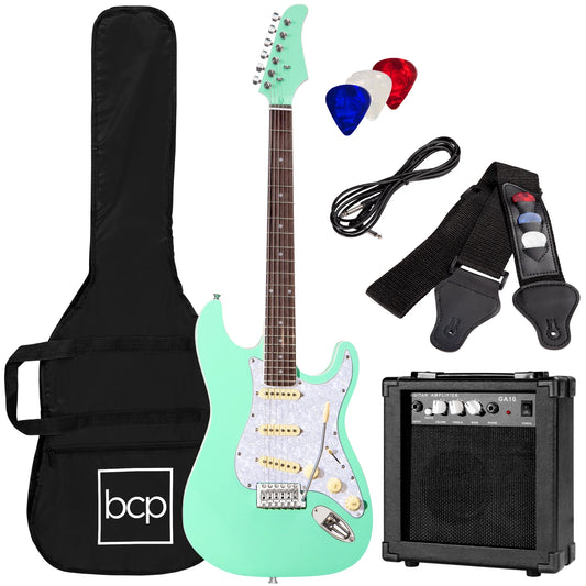 39In Full Size Beginner Electric Guitar Kit with Case, Strap, Amp, Whammy Bar - Socal Green