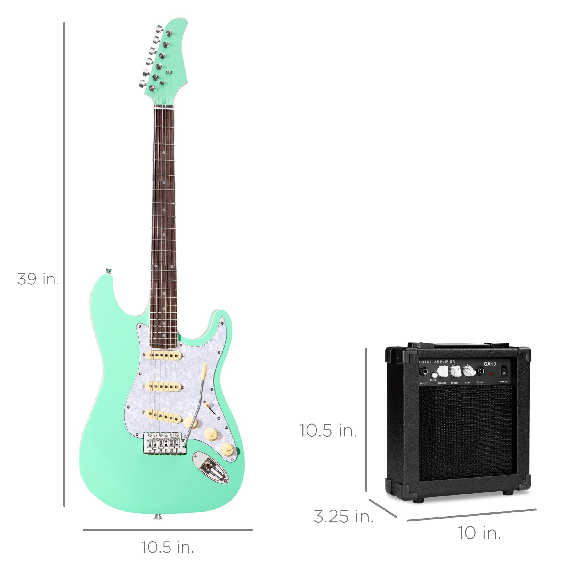 39In Full Size Beginner Electric Guitar Kit with Case, Strap, Amp, Whammy Bar - Socal Green